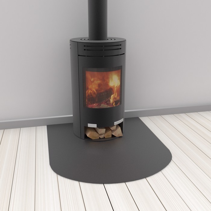 Kaareva kamiinan aluslevy - mustaksi maalatusta teräksestä 