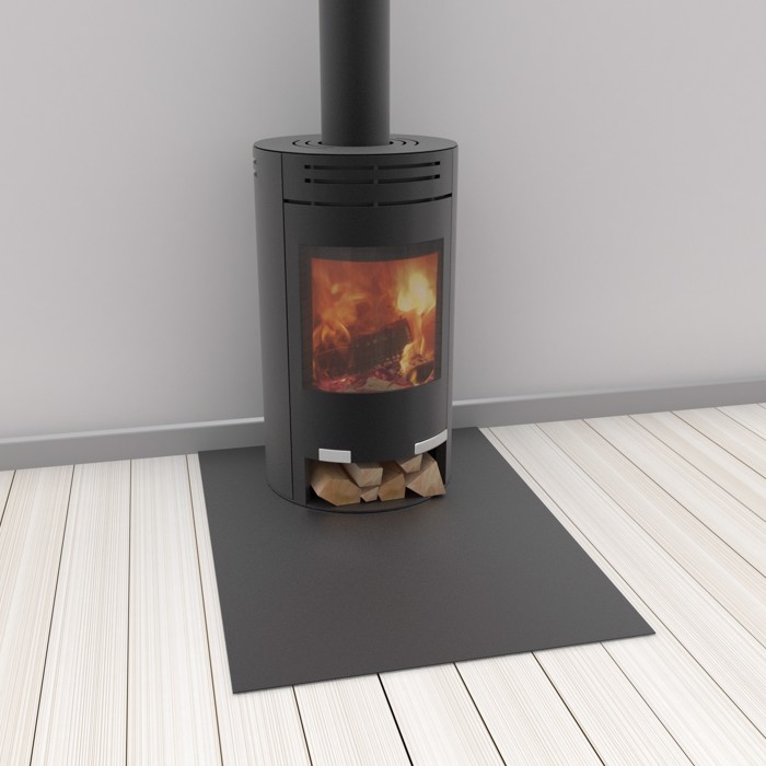 Neliskulmainen kamiinan aluslevy - mustaksi maalatusta teräksestä